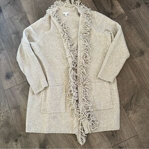 J. Jill Cream Fringe Open-Front Cardigan